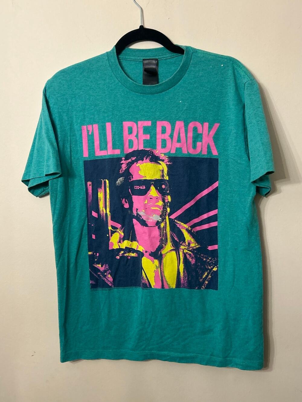 Urban Outfitters Terminator Ill Be Back Graphic T-Shirt Mens Medium Teal Retro